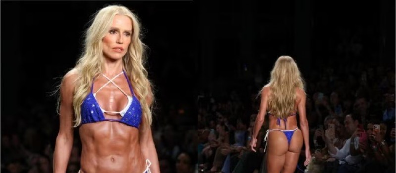 Sarad�ssima, Deborah Secco desfila de microbiqu�ni e salto alto no Rio Fashion Week