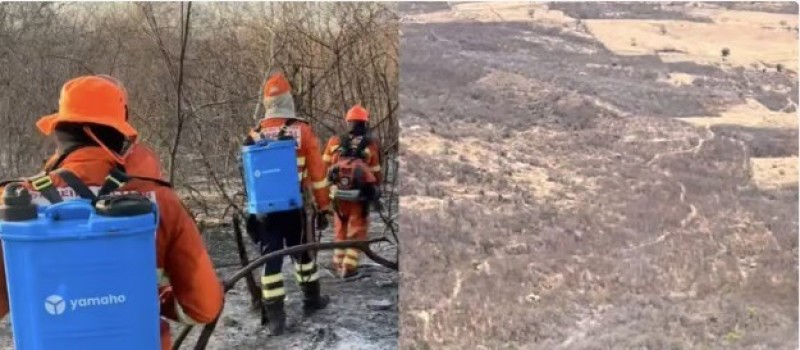 Bombeiros encerram for�a-tarefa ap�s controlar inc�ndio florestal na Serra de Lagoa, no Sert�o