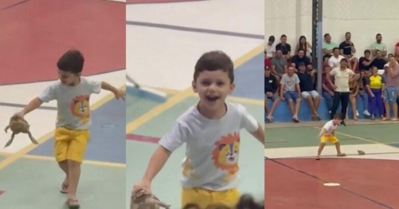 [V�DEO] Garoto da Prata-PB surpreende ao pegar sapo com a m�o e tirar do meio da quadra