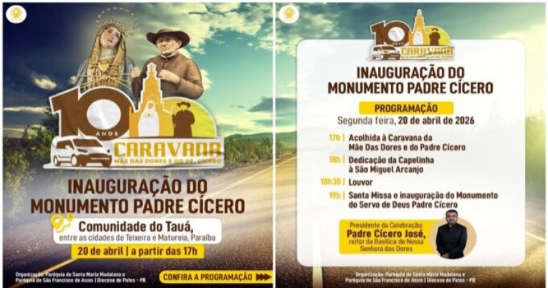 Caravana M�e das Dores e do Padre C�cero passar� por Patos na segunda-feira (20), vinda de Juazeiro do Norte
