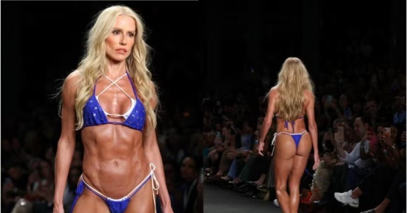 Sarad�ssima, Deborah Secco desfila de microbiqu�ni e salto alto no Rio Fashion Week