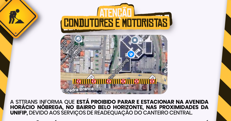 STTrans orienta sobre proibi��o de parada e estacionamento na Av. Hor�cio N�brega durante obras de canteiro