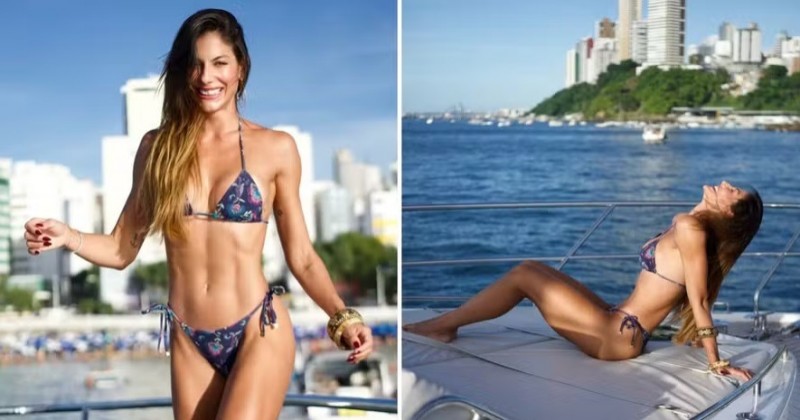 Mari Gonzalez posa de biqu�ni durante passeio de barco em Salvador