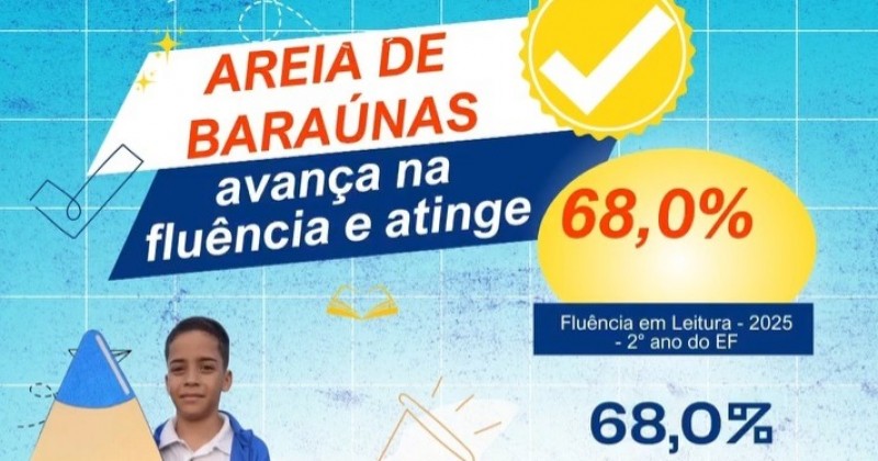 Crian�as do 2� Ano da alfabetiza��o de Areia de Bara�nas atingem 68% de flu�ncia em leitura