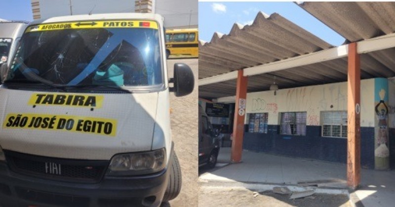 Telha da antiga Rodovi�ria de Patos cai em cima de ve�culo e destr�i para-brisa de transporte alternativo