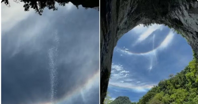 Fen�meno cria efeito de 'cachoeira no c�u' na maior boca de caverna do mundo