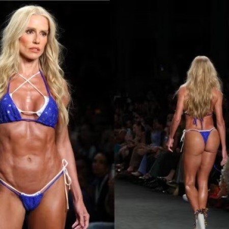 Sarad�ssima, Deborah Secco desfila de microbiqu�ni e salto alto no Rio Fashion Week