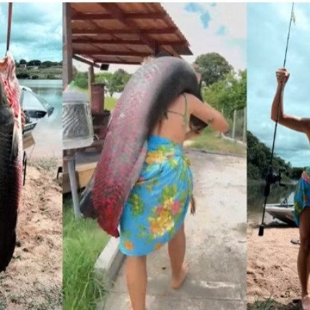 'Achei que era um toco', diz empres�ria ap�s pescar pirarucu de 65 kg e 1,5m de comprimento 