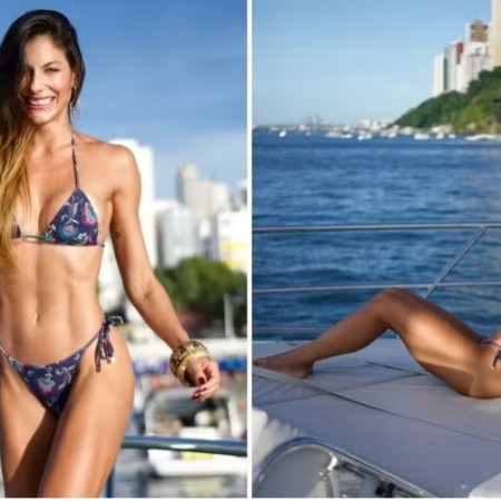 Mari Gonzalez posa de biqu�ni durante passeio de barco em Salvador