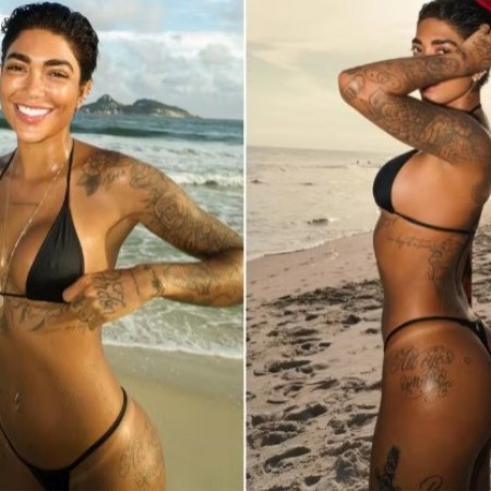 Dhiovanna Barbosa, irm� de Gabigol, mostra marquinhas em cliques de fio-dental 