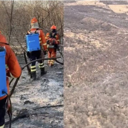 Bombeiros encerram for�a-tarefa ap�s controlar inc�ndio florestal na Serra de Lagoa, no Sert�o
