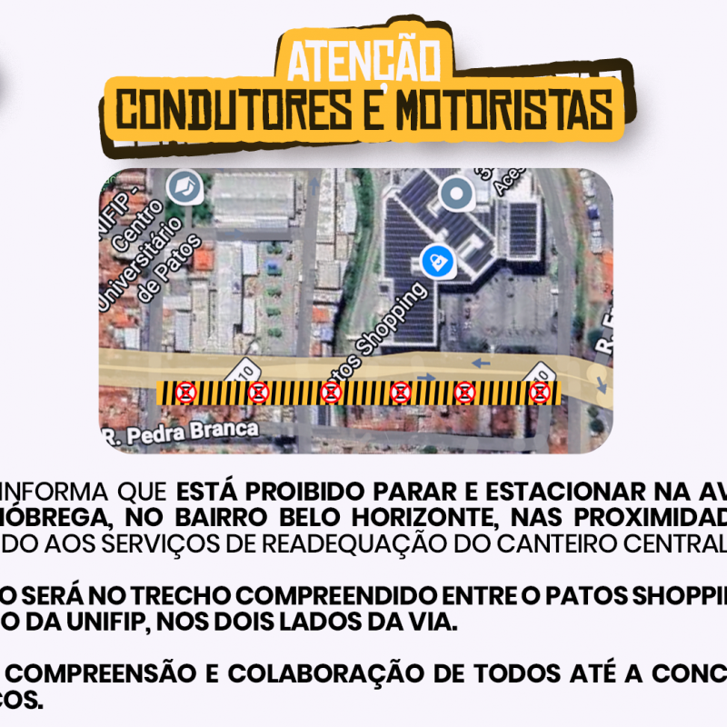STTrans orienta sobre proibi��o de parada e estacionamento na Av. Hor�cio N�brega durante obras de canteiro