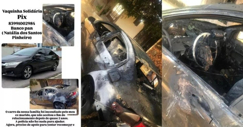 Mulher tem carro incendiado em Patos e pede ajuda; ex-marido é suspeito de atear fogo